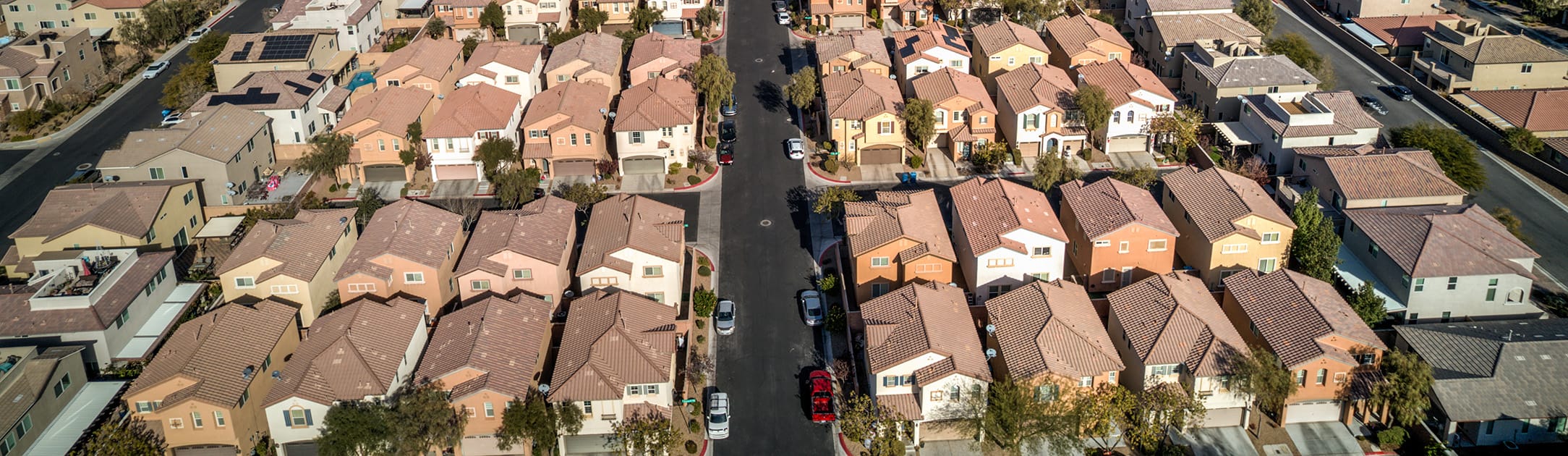 Aerial view of a neighborhood.